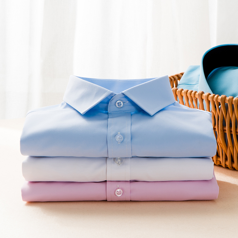 商务休闲蓝色斜纹打底略修身衬衫