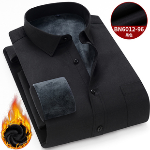 纯黑色加厚衬衣打底衫 2025冬季 商务休闲男装 男长袖 潮 加绒保暖衬衫