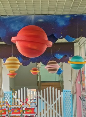 环创星空主题手绘游乐园早教星球布置装饰光环行星蓝色系星球吊饰