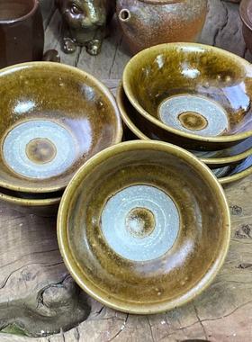 云南手工龙窑柴烧草灰釉茶盏碗型斗笠碗调料碟酒杯吃饭碗酒碗