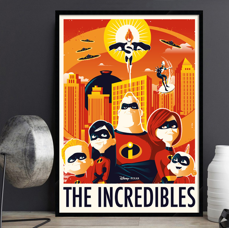 The Incredibles 超人总动员电影海报装饰画动画卡通男孩床头挂画