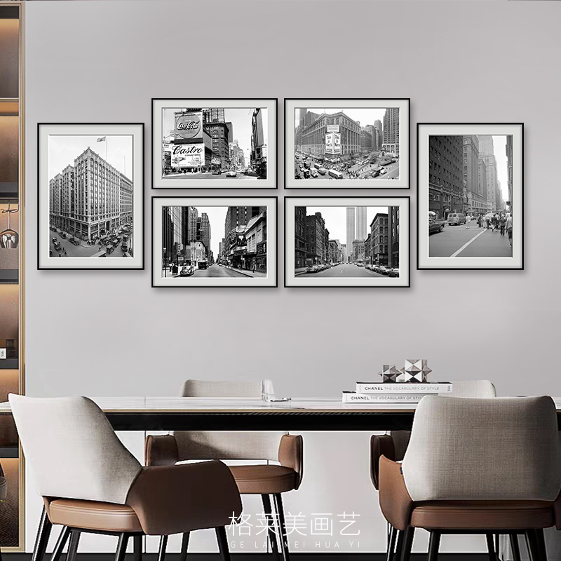 纽约老照片城市建筑黑白摄影装饰画客厅玄关餐厅酒店卧室轻奢挂画图片