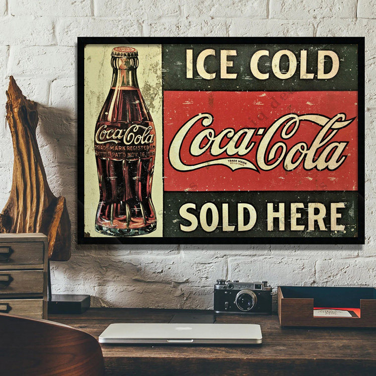酒吧装饰画 怀旧复古老海报 可口可乐 Coca Cola 餐厅饭店有框画