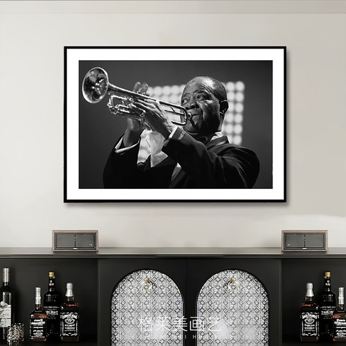 Louis Armstrong 爵士乐手小号手演奏家装饰画乐器店音乐酒吧挂画