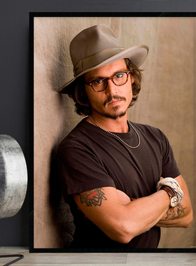 Johnny Depp 约翰尼.德普 欧美明星海报 酒吧餐厅黑白复古装饰画