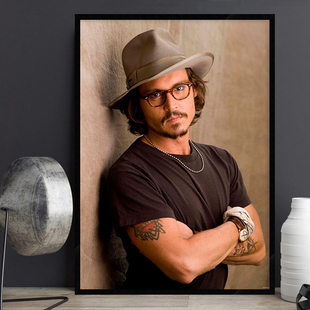 Johnny Depp 约翰尼.德普 欧美明星海报 酒吧餐厅黑白复古装饰画