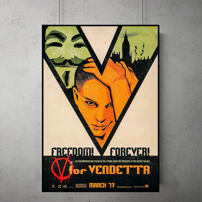 v字仇杀队 经典电影海报装饰画个性艺术影院主题酒店书房卧室挂画