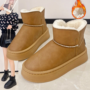 加绒加厚保暖厚底雪地靴女2025冬季新款鞋子时尚中跟女鞋东北短靴
