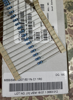 20只=3元 VISHAY 1R0 0207发烧电阻器 0.25W体积0.5W功率 1%