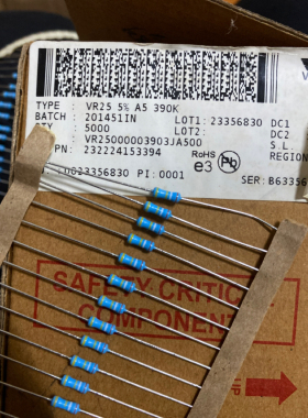 20只=3元 390K VISHAY威世0.25W,1/4铜脚金属膜电阻器