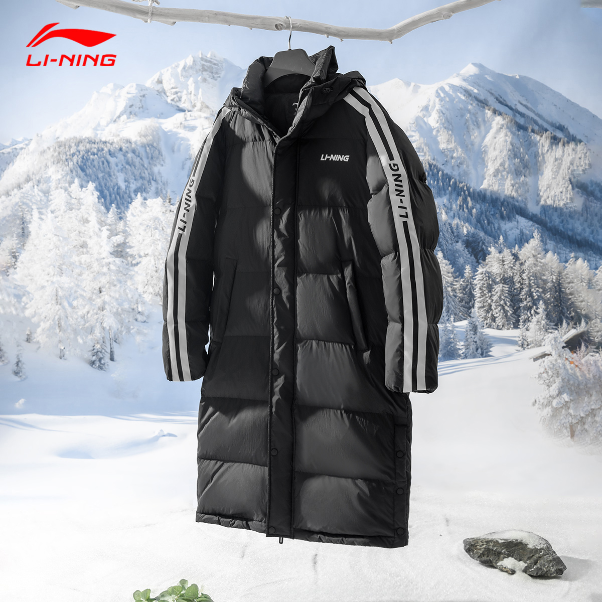 李宁长款鸭绒服男士运动羽绒服