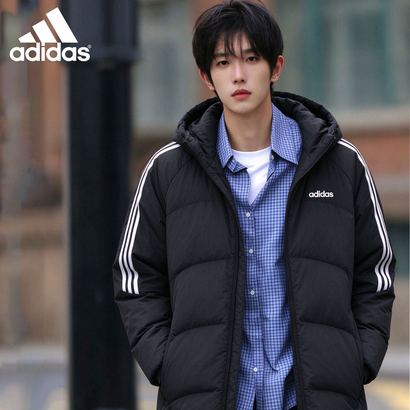 adidas阿迪达斯长款羽绒服男装官方新品连帽防泼水运动外套KX5359