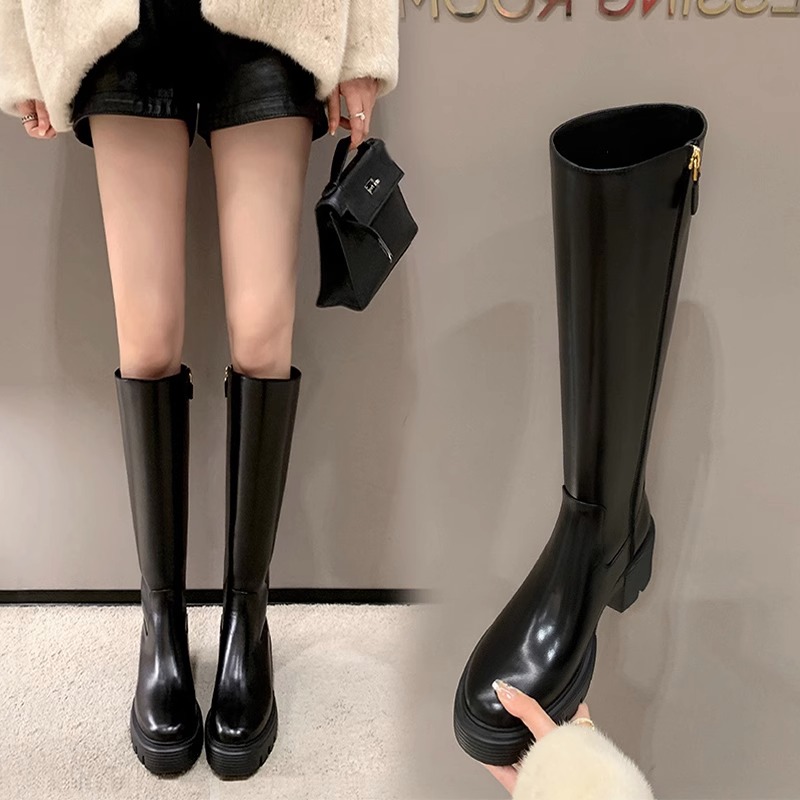 香港RVFA真皮厚底高跟显瘦骑士靴