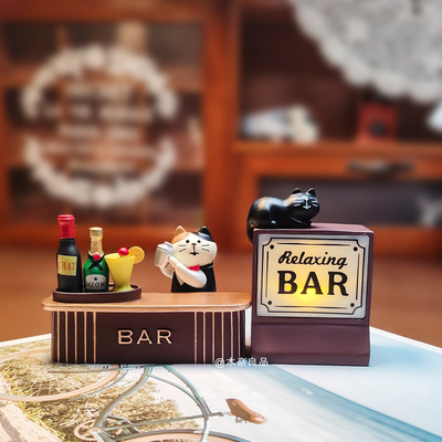 日式餐桌摆件可爱猫咪喝酒治愈系微景观场景娃娃屋食玩过家家模型