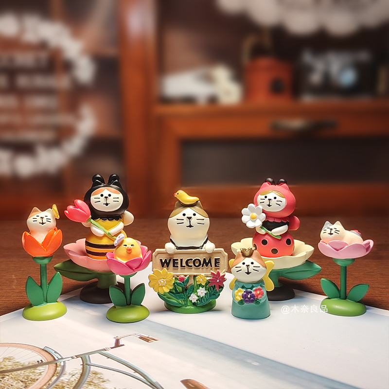 农夫花园春暖花开季猫咪粉花猫摆件礼物桌面拍摄道具日式猫ZAKKA