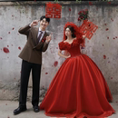 结婚晨袍拍摄彩纱 领证婚纱喜嫁主题摄影服装 影楼新款 红色新中式