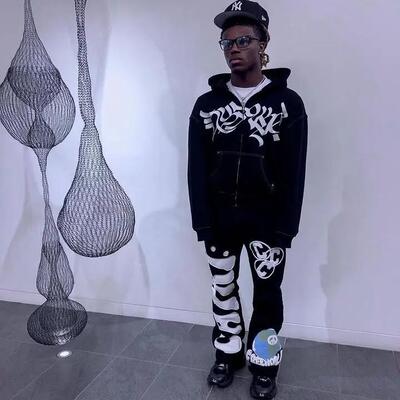 Pattern patch for slow runners straight leg pants男款