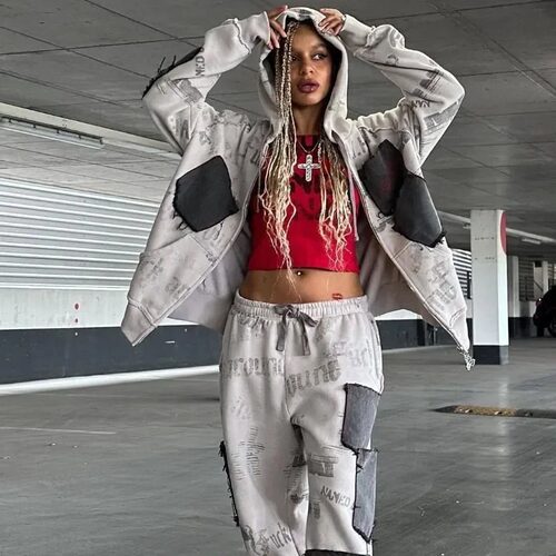Hooded sweatshirt retro casual pants