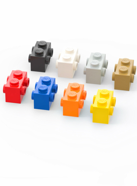 乐高LEGO 52107 1x2 双面带凸点砖 黑色 白色 浅灰 深米 红 蓝