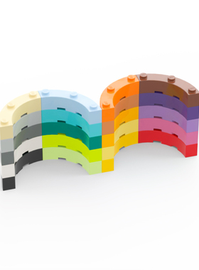 LEGO乐高 48092 4x4x1弧形砖 黑白米浅灰深灰蓝绿 红棕黄