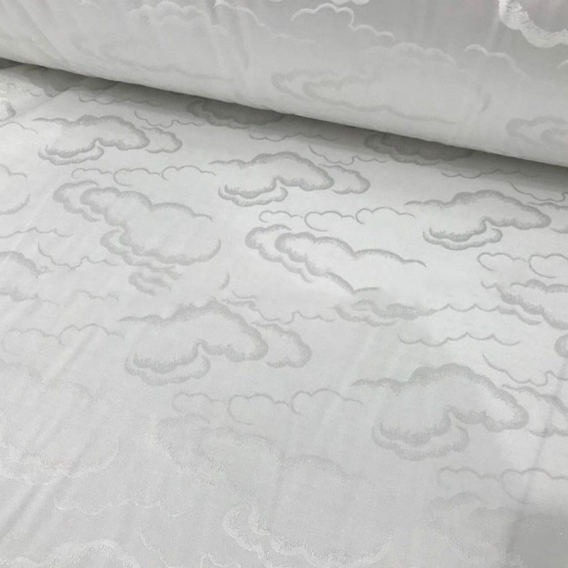 中国风白色祥云提花布料 古风汉服旗袍cos服装面料现货供应大提花