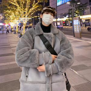 DY01P140 大货加厚毛绒外套仿皮毛一体棉服男士痞帅潮牌加绒棉服图片