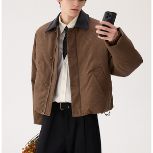 MY209P140 冬季高级感皮领拼接加棉棉服重磅防风棉衣男士保暖外套图片