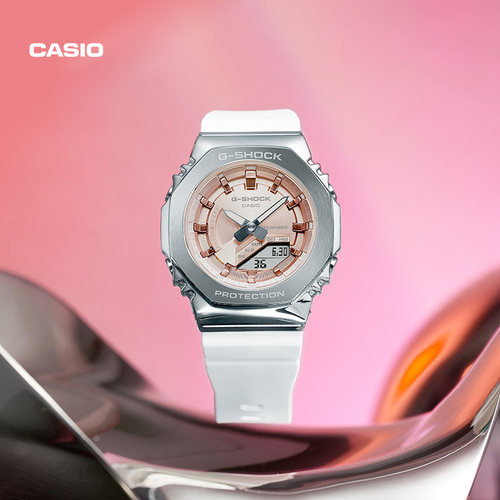 卡西欧银粉金属八角手表