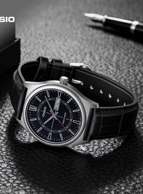 卡西欧旗舰店MTP-V006L简约三针指针双历潮流复古手表男表