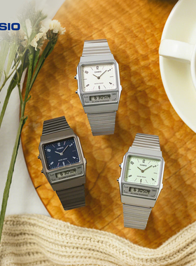 卡西欧官方旗舰店AQ-800E复古指针双显小方块防水手表男女CASIO