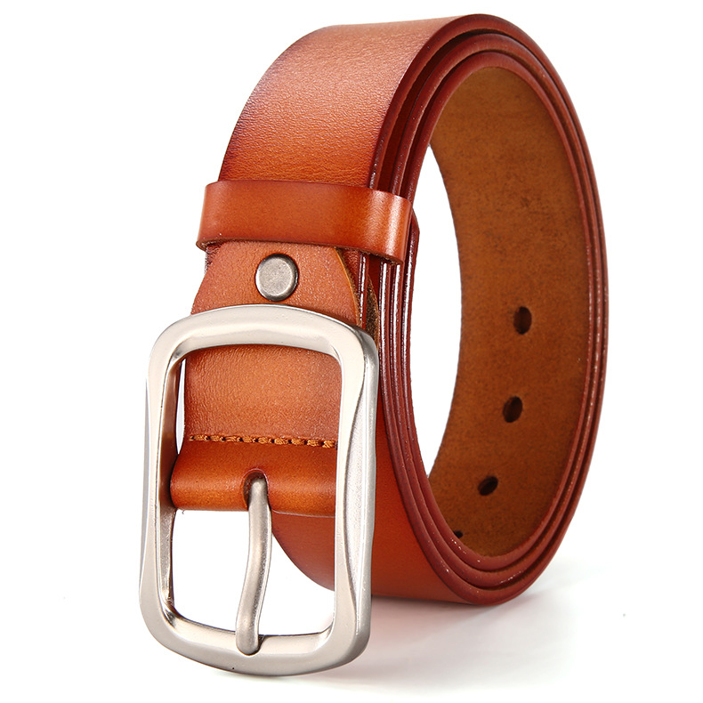 男士复古欧美风简约日字扣真皮时尚皮带 休闲百搭牛皮针扣裤腰带