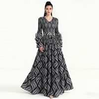 European-style blue and white porcelain ultra-long swing dress, long skirt, socialite, star long-sleeved, waist-cinching, large-sized dress, slimming evening dress thumbnail 6