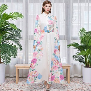 宫廷风精致穆斯林时尚 好看很仙 连衣裙欧式 青花瓷大码 长裙女 法式