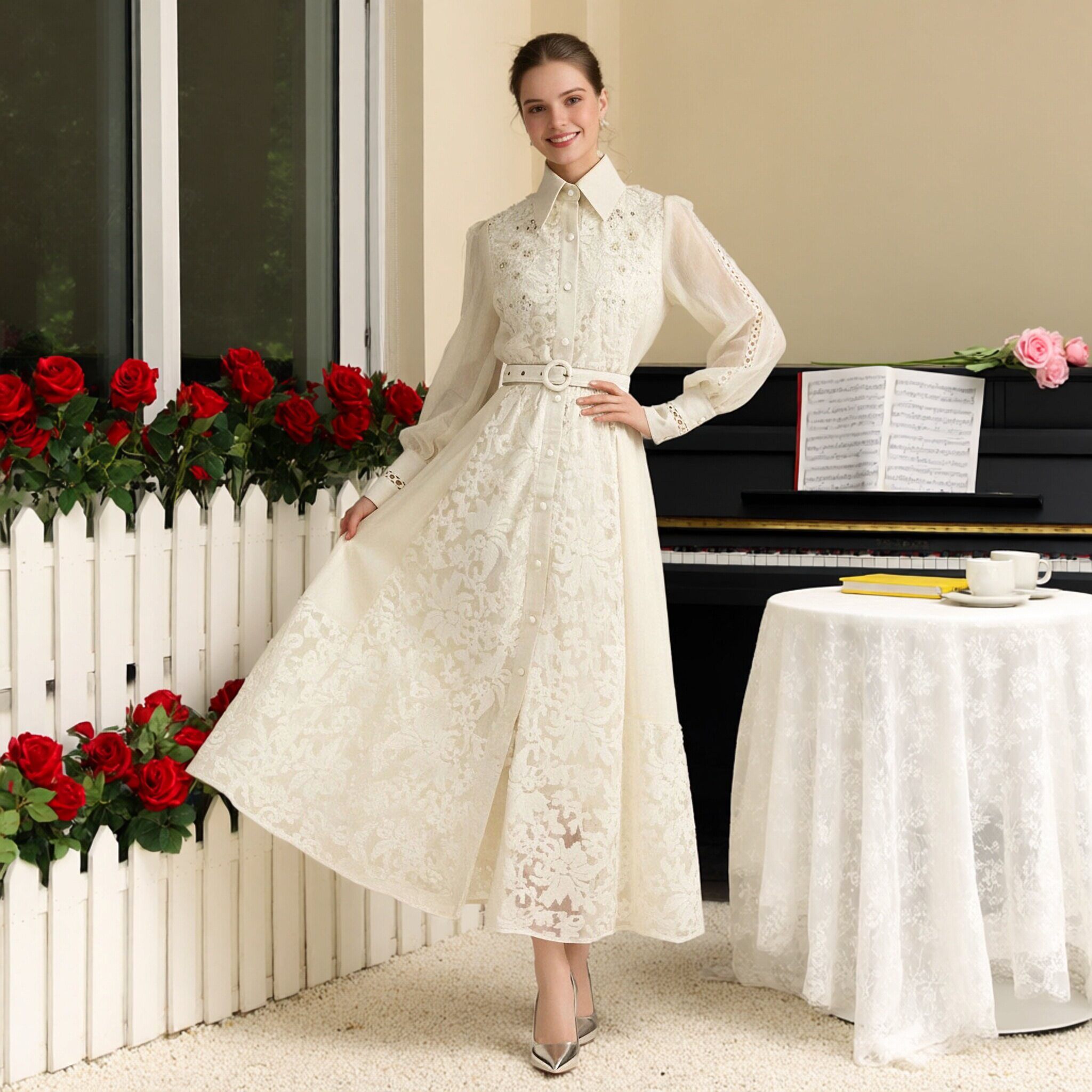 名媛明星优雅白色蕾丝走秀礼服长裙法式英伦风精致大码黑色连衣裙