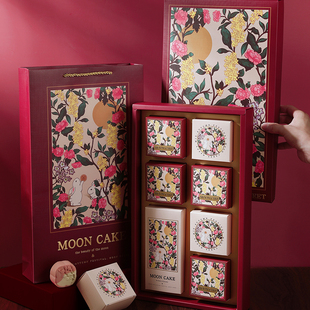 2025新款国风月饼包装盒高档手提月饼礼盒空盒子6粒8粒月饼盒定制
