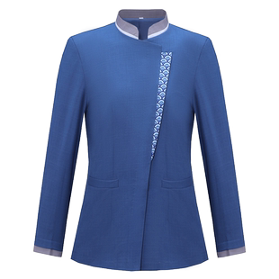 斜门襟印花星级酒店客房保洁工作服长袖春秋民宿阿姨保洁工装大码