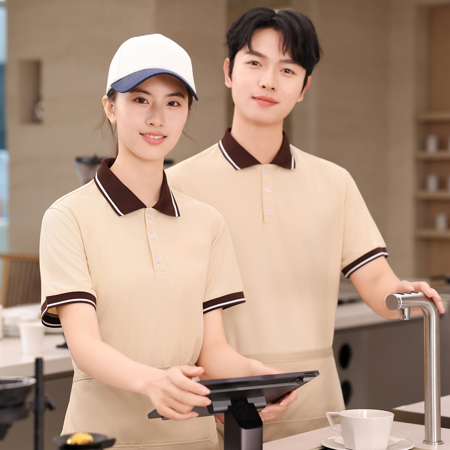 烧烤烘焙糕点餐饮服务员工作服T恤夏季半袖定制印绣食堂饭店茶楼