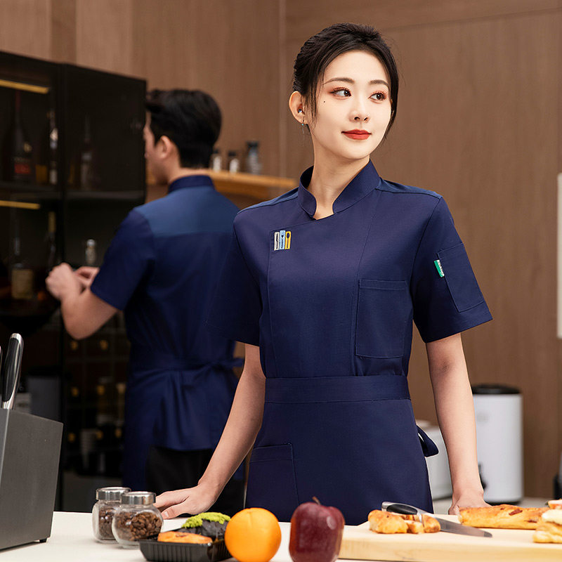 冰感厨师工装面料厨房烧烤烘焙糕点宴会食堂茶楼工作服印绣夏季半