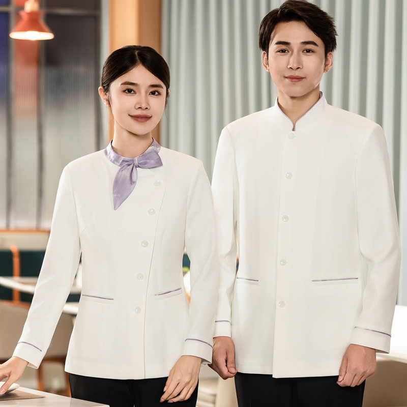 中式餐厅服务员工作服男女茶楼民族风客栈酒店餐饮制服春秋长袖厚