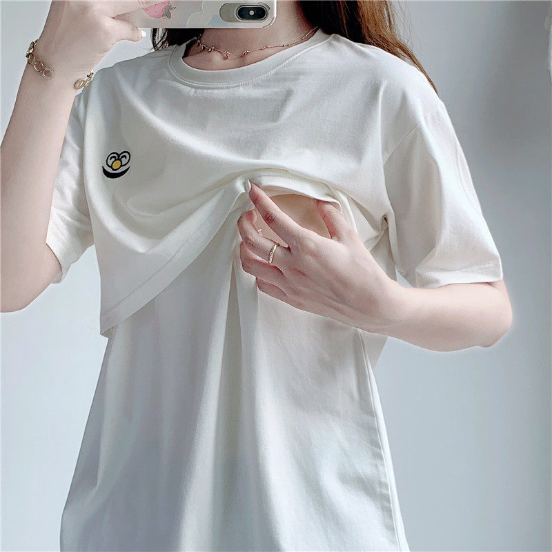수유 상의 봄 가을 나들이 순면 긴팔 티셔츠 얇은 아우터 산후 핫맘 스타일 여성 반팔 수유복
