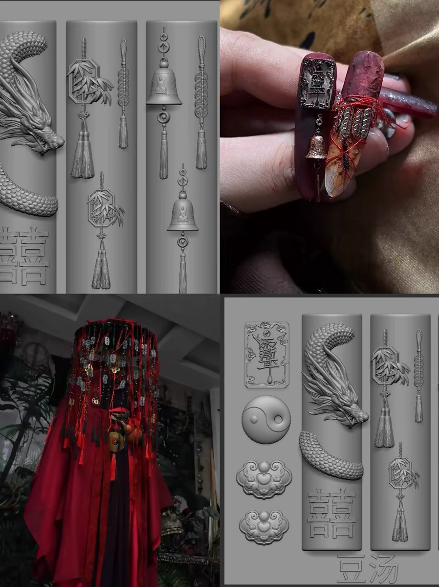 【美甲模具】豆汤原创小众新中式哥特暗黑风道鬼精致铜钱龙百搭