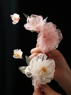 复古文艺风 侧边绢纱发饰少女丸子头头饰 超仙牡丹芍药花朵发夹女