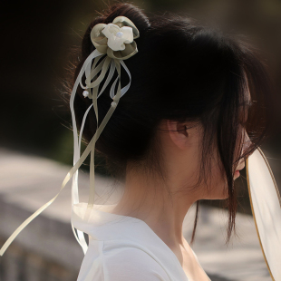 2024新款 春夏欧根纱花朵发夹甜美纯欲风蝴蝶兰鸭嘴夹超仙少女国风