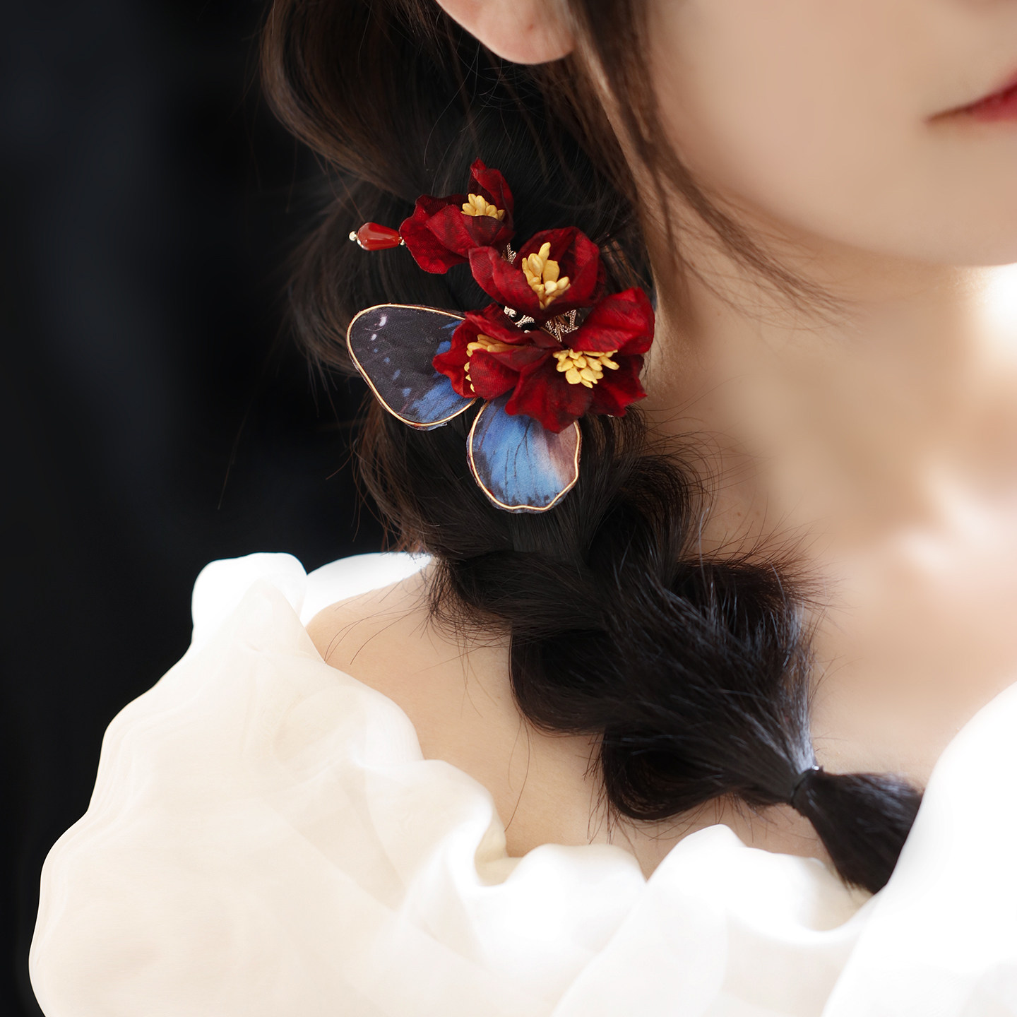 暖岁蝶 女红色花朵发饰仿真蝴蝶造型精致发夹头饰小众配饰 古典舞,饰品/流行首饰/时尚饰品新,发饰,淘宝优惠券,粉丝福利购,淘宝优惠卷