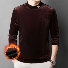 男士金丝绒高端刺绣卫衣加绒加厚秋冬季新款圆领长袖T恤打底衫潮