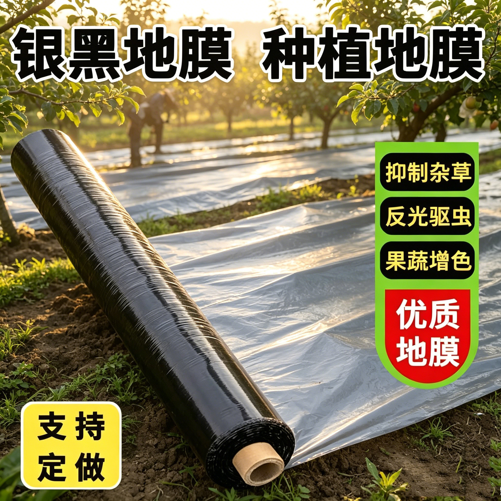 银黑双色反光防虫果树草莓地膜图片