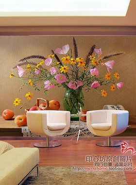 苹果静物 油画手绘风格高清墙纸 大型无缝拼接壁画 餐厅背景贴画