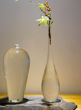 日式花瓶透明禅意境界新中式家居装饰摆件高硼硅插花器水培插花瓶