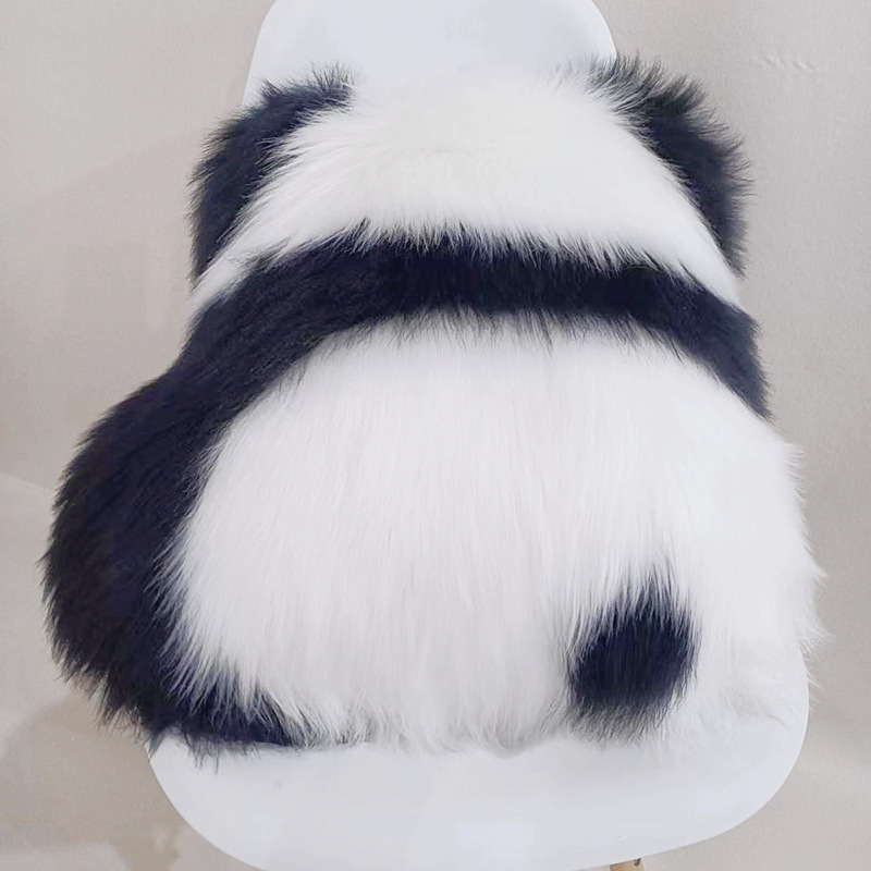 可爱熊猫背影沙发靠垫靠枕仿羊毛飘窗装饰抱枕坐垫黑白配客厅卧室