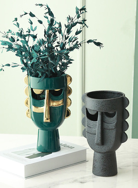 现代抽象人脸北欧设计艺术陶瓷花餐桌花陶瓷花器摆设创意特色花瓶